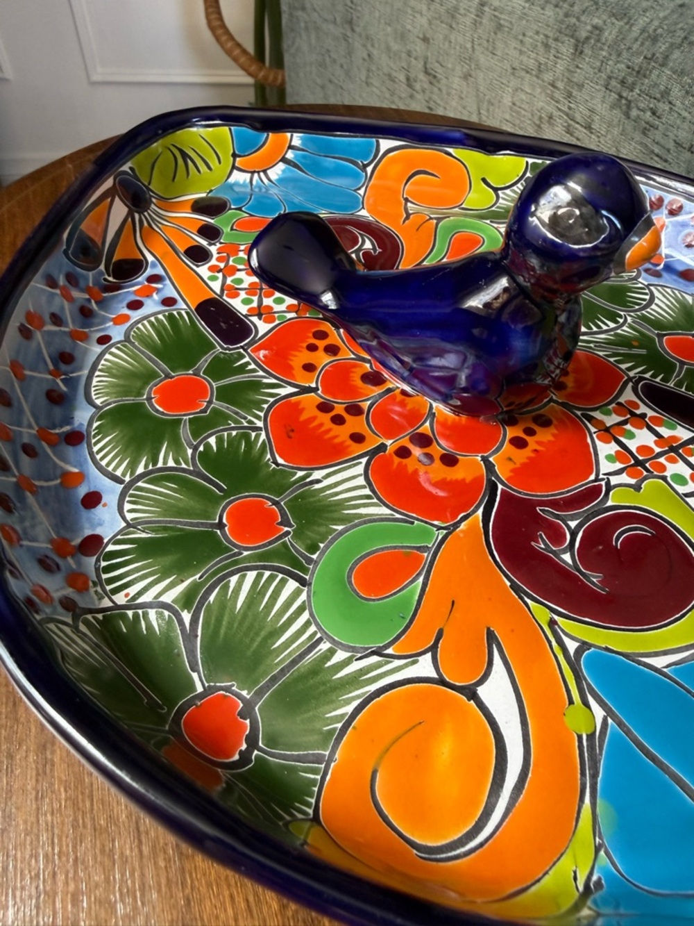 Artisan Ceramic Mexican Talavera Bird Appetizer Dish - Picture 7 of 9